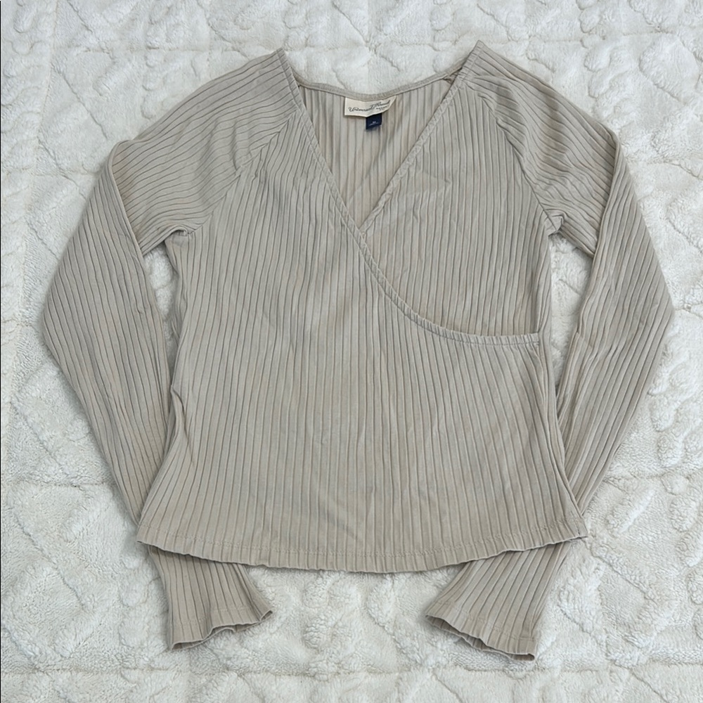 Banana Republic Ribbed Long Sleeve Top - Beige